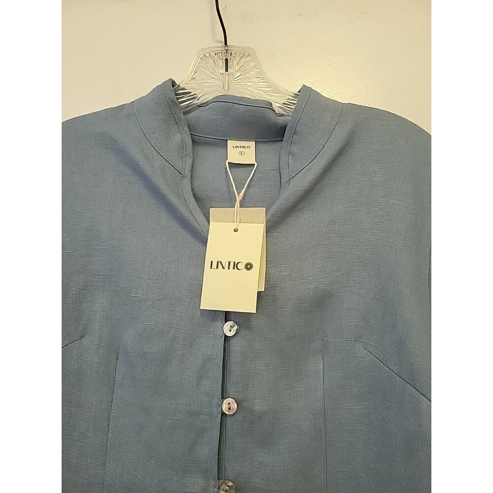 New Lintico 100% Linen Hand Button Fitted Jacket Blue Size Small - Picture 2 of 5